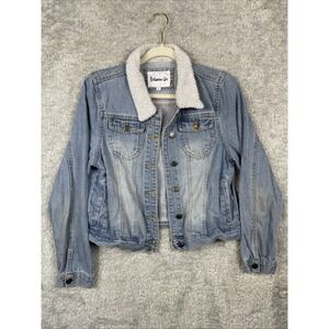 Between Us Women's Blue Jean Jacket Wool Collar Size Large
